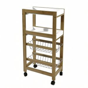 Μανάβης Τρόλεϊ Με 4 Καλάθια Φυσικό Μπαμπού/Μέταλλο/Πλαστικό 40x22x83cm