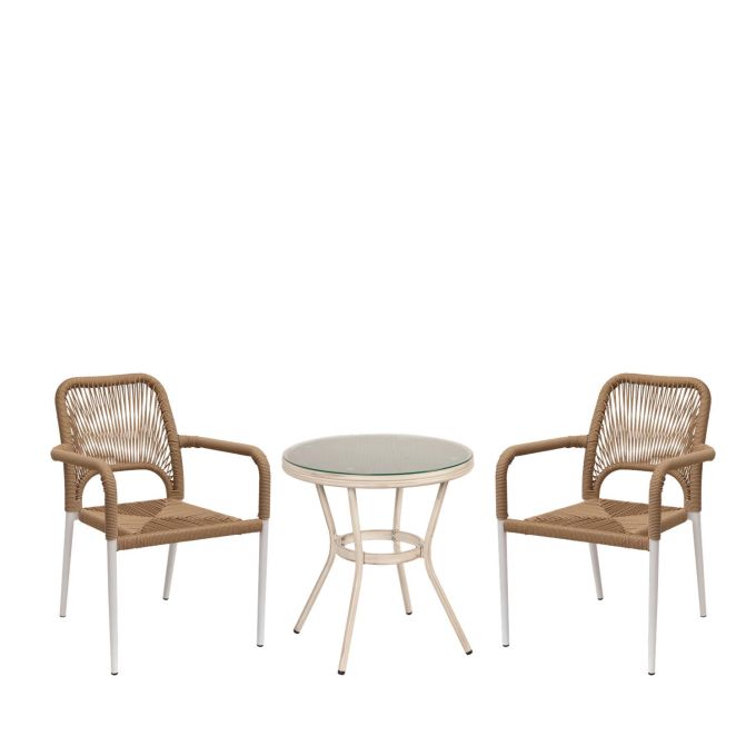 Σετ Τραπεζαρία Κήπου ArteLibre BURUNDI Λευκό Αλουμίνιο/Γυαλί Με 2 Πολυθρόνες 14990269