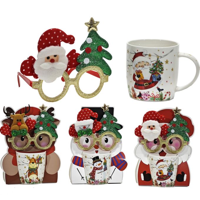 Χριστουγεννιάτικη Κούπα Πορσελάνης 35.5cl Με Γυαλιά Σε 3 Σχέδια