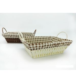 Καλάθι Καρό Κρεμ/Καφέ Ψάθινο 26x19x8cm Σε 2 Χρώματα