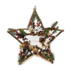Χριστουγεννιάτικο Αστέρι Διακοσμητικό Με Φως Και Κουκουνάρια 43cm