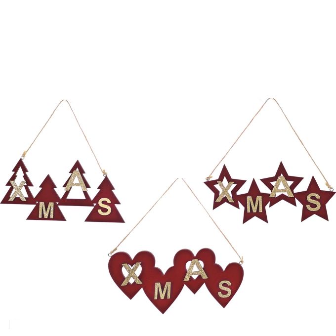 Χριστουγεννιάτικα Ξύλινα Κρεμαστά Διακοσμητικά Κόκκινο 12cm Σε 3 Σχέδια