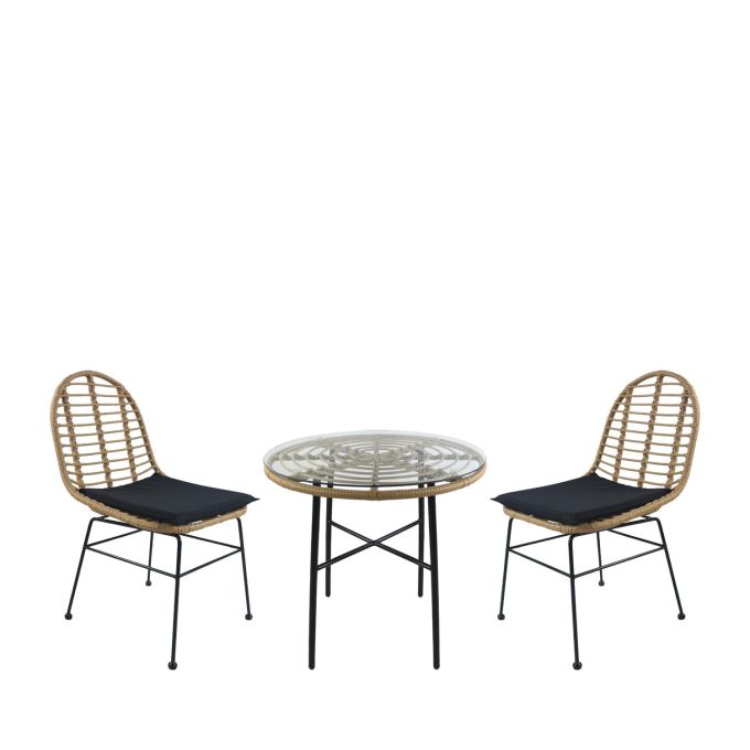 Σετ Τραπεζαρία Κήπου ArteLibre APPIUS Φυσικό/Μαύρο Μέταλλο/Rattan/Γυαλί Με 2 Καρέκλες 14990323