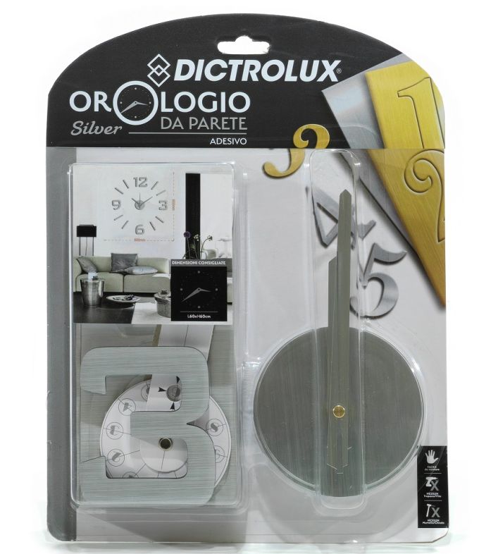 Ρολόι Τοίχου Με Αυτοκόλλητους Αριθμούς Ασημί 60x60cm