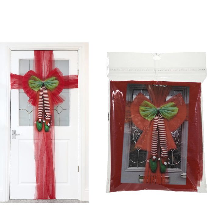 Χριστουγεννιάτικος Φιόγκος Πόρτας Με Πόδια Ξωτικού