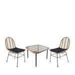 Σετ Τραπεζαρία Κήπου ArteLibre ANTIUS Φυσικό/Μαύρο Μέταλλο/Rattan/Γυαλί Με 2 Καρέκλες 14990324