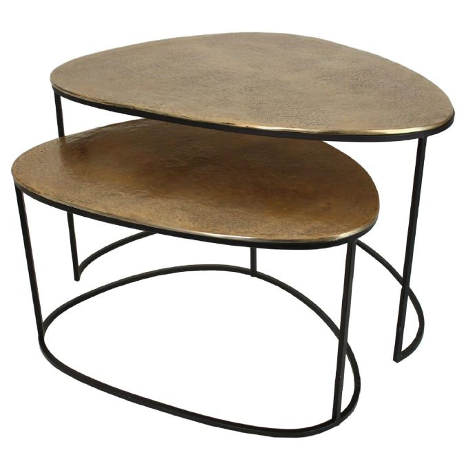 Τραπεζάκι ArteLibre Μπρονζέ Αλουμίνιο 90x70x50cm Σετ 2Τμχ