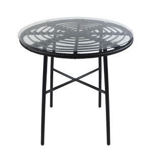 Τραπέζι Κήπου ArteLibre APPIUS Μαύρο Μέταλλο/Rattan/Γυαλί 70x70x74cm