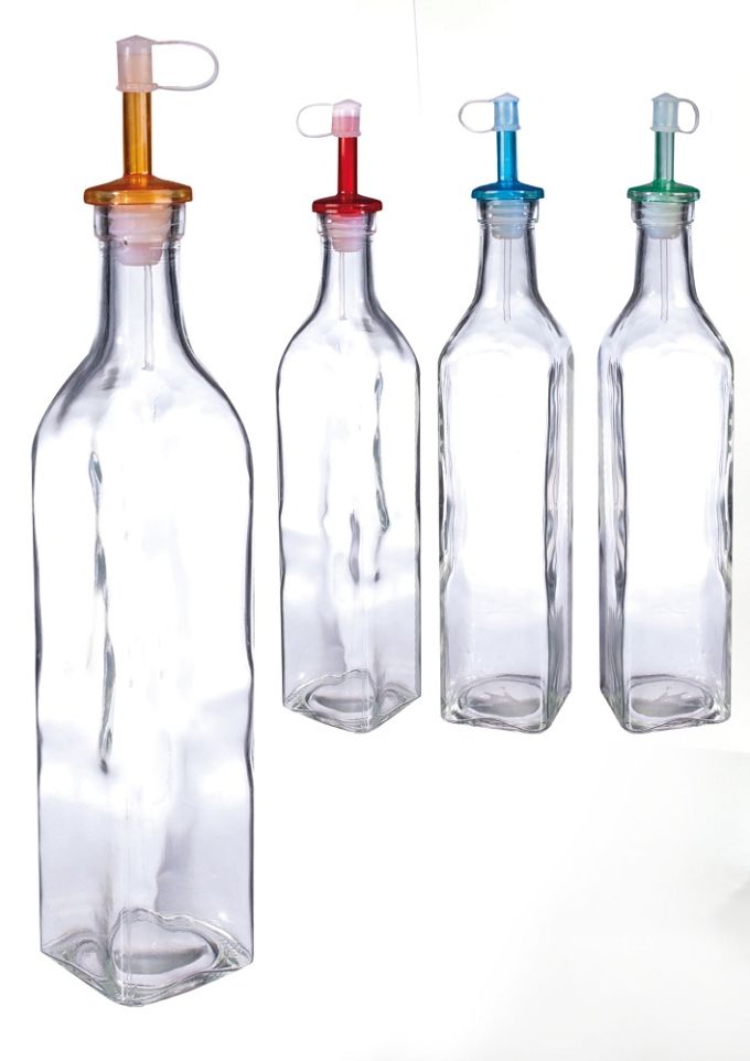 Φιάλη Λαδιού/Ξυδιού Διάφανο Γυαλί 500ml Με Πώμα Σε 4 Χρώματα