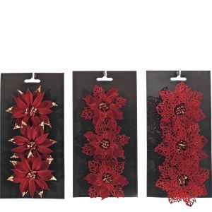 Χριστουγεννιάτικα Διακοσμητικά Λουλούδια Κόκκινο Σε 3 Σχέδια