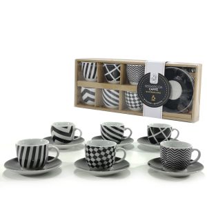 Σετ Φλυτζάνια Καφέ 9cl Με Διακόσμηση Πολύχρωμο Κεραμικό 6+6Τμχ