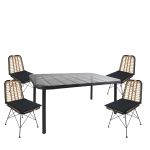 Σετ Τραπεζαρία Κήπου ArteLibre AMPIUS Μαύρο Μέταλλο/Rattan/Γυαλί Με 4 Καρέκλες 14990373