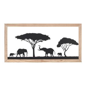 Ανάγλυφο τοίχου Ορθογώνιο Μοτίβο Ελέφαντα Μεταλλικό Μαύρο 30X1X60Cm 30X1X60Cm