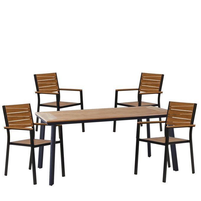 Σετ Τραπεζαρία Κήπου ArteLibre EPUPA Γκρι/Καρυδί Αλουμίνιο/Ξύλο Με 4 Πολυθρόνες 14990192