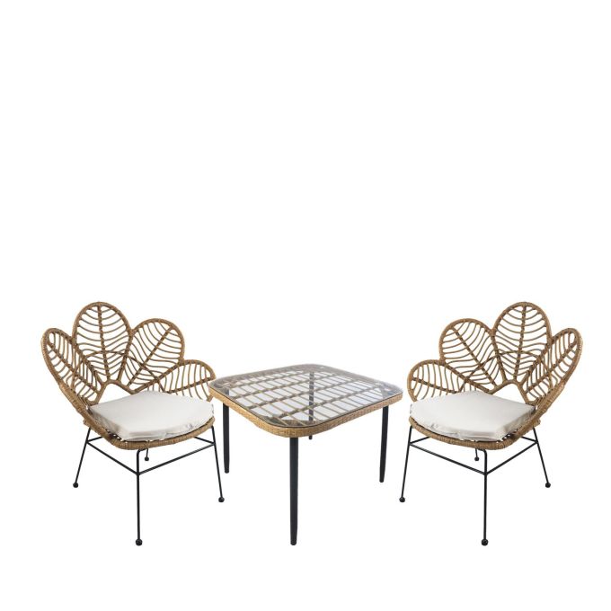 Σετ Τραπεζαρία Κήπου ArteLibre ANTIUS Φυσικό/Μαύρο Μέταλλο/Rattan/Γυαλί Με 2 Καρέκλες 14990356