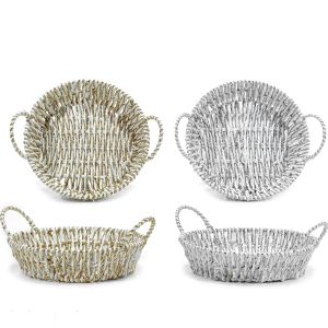 Χριστουγεννιάτικο Στρογγυλό Καλάθι Λευκό 26cm Σε 2 Σχέδια