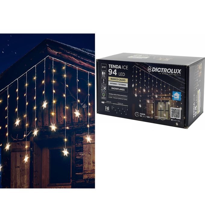 94 LED Κουρτίνα Χιονοστιβάδες Εσωτ. & Εξωτ. Χώρου Με 8 Προγράμματα Και Χρονοδιακόπτη Θερμό Λευκό Φως Λευκό Καλώδιο Μη Επ