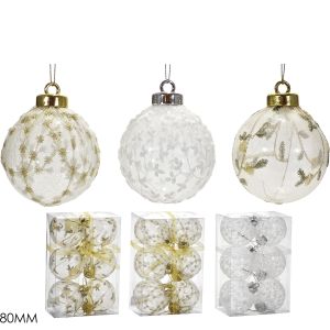 Χριστουγεννιάτικη Μπάλα Χρυσό 80mm Σετ 6Τμχ Σε 3 Σχέδια