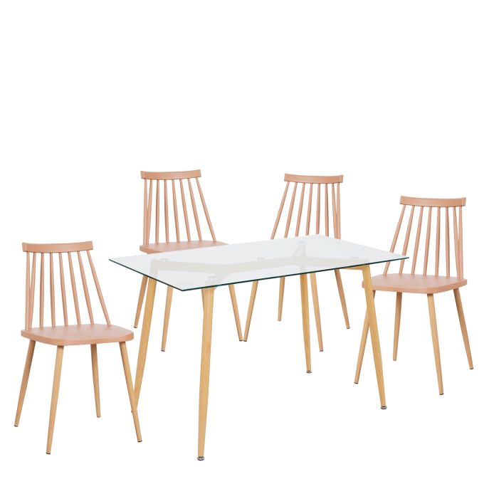 Σετ Τραπεζαρία (4+1) ArteLibre LAKI Cappuccino/Φυσικό PP/Μέταλλο/Γυαλί 120x90x75cm