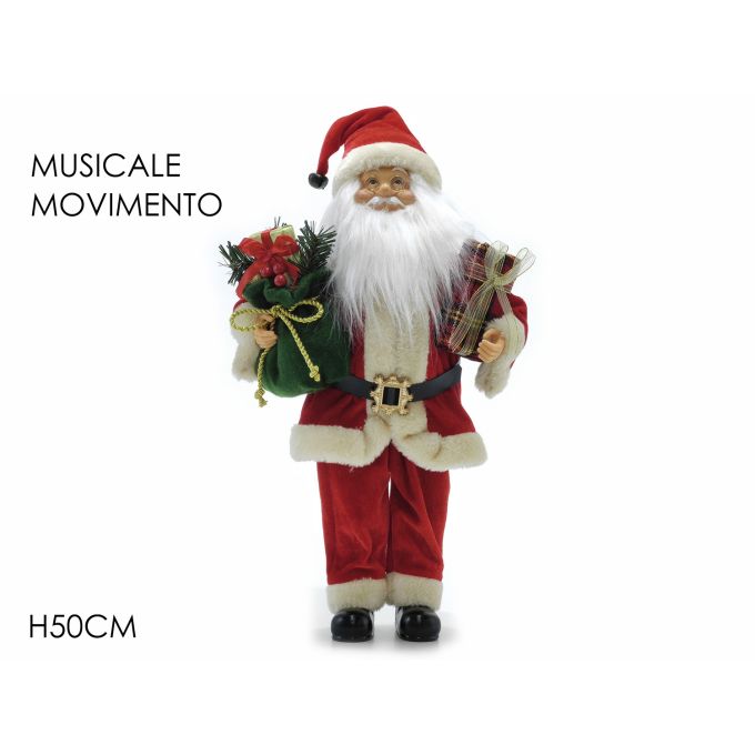 Άι Βασίλης Κρατάει Δώρα Με Κίνηση Και Μουσική Κόκκινο Λούτρινο 50cm