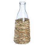 Βάζο ArteLibre Μπουκάλι Διάφανο/Φυσικό Γυαλί/Ψάθα 27cm