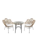 Σετ Τραπεζαρία Κήπου ArteLibre APPIUS Φυσικό/Μαύρο Μέταλλο/Rattan/Γυαλί Με 2 Καρέκλες 14990355