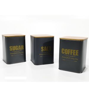 Δοχεία Γκρι/Μπαμπού Μέταλλο/Ξύλο 13x10x10cm Σε 3 Σχέδια