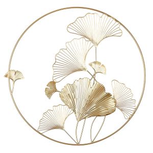 Ανάγλυφο τοίχου Στρογγυλό μοτίβο Ginkgo Μεταλλικό Χρυσό D50Cm D50Cm