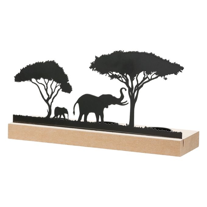 Κηροπήγιο ρεσώ Μοτίφ ελέφαντα Μεταλλικό Μαύρο Φυσικά Χρώματα 2 Ποικιλία 24X7X13Cm 24X7X13Cm