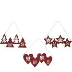 Χριστουγεννιάτικα Ξύλινα Κρεμαστά Διακοσμητικά Κόκκινο 12cm Σε 3 Σχέδια