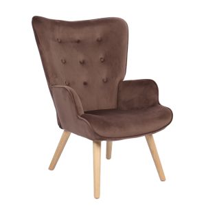 Πολυθρόνα ArteLibre MARION Καφέ Βελούδο/Ξύλο 73x69x96cm