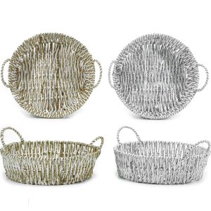 Χριστουγεννιάτικο Στρογγυλό Καλάθι Λευκό 30cm Σε 2 Σχέδια