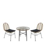 Σετ Τραπεζαρία Κήπου ArteLibre APPIUS Φυσικό/Μαύρο Μέταλλο/Rattan/Γυαλί Με 2 Καρέκλες 14990323