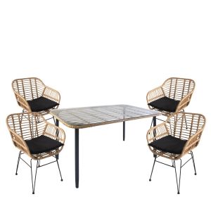 Σετ Τραπεζαρία Κήπου ArteLibre ANNIUS Φυσικό/Μαύρο Μέταλλο/Rattan/Γυαλί Με 4 Καρέκλες 14990297