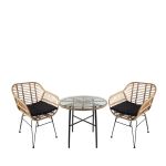 Σετ Τραπεζαρία Κήπου ArteLibre APPIUS Φυσικό/Μαύρο Μέταλλο/Rattan/Γυαλί Με 2 Καρέκλες 14990335