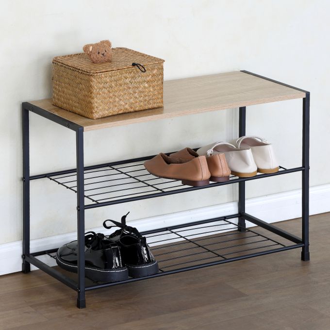 Παπουτσοθήκη ArteLibre JESMOND Δρυς/Μαύρο Μοριοσανίδα/Μέταλλο 63x30x43cm