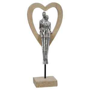 Γλυπτό Καρδιά 'Aroha' Ζευγάρι Μοτίβο Πολυρεζίνη Καφέ/Ασημί 7x14.5x34cm