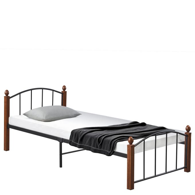 Κρεβάτι Μονό ArteLibre LARAMIE Μαύρο/Καρυδί Μέταλλο Για Στρώμα 90x200cm