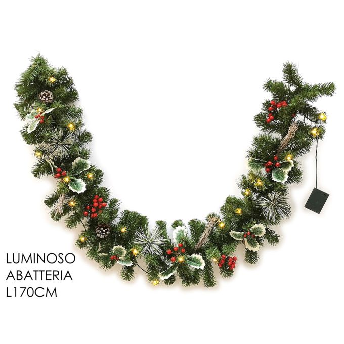 Γιρλάντα Με Κουκουνάρια Γκι Και Berries Φωτιζόμενη Μπαταρίας Πράσινο 170cm