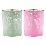 Φανάρι Καταιγίδας Cylindrical "Tropic" Leaf Motif Γυάλινο Πράσινο Pink PU Pcs. Assorted H. 125 cm D. 10 cm