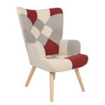 Πολυθρόνα ArteLibre BRIAR Μπορντό/Γκρι Patchwork Ύφασμα/Ξύλο 73x69x96cm