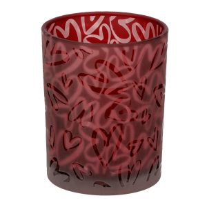 Φανάρι κυλινδρικό μοτίβο καρδιάς γυάλινα σκεύη κόκκινο D10X13Cm D10X13Cm