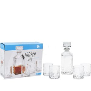 Σετ Ουίσκι Με Φιάλη 900ml Και 4 Ποτήρια ArteLibre Διάφανο Γυαλί