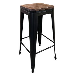 Σκαμπό Bar ArteLibre Βιομηχανικού Τύπου Vintage SILANO II Μαύρο Ματ/Καφέ Μέταλλο/Ξύλο 42x42x76cm
