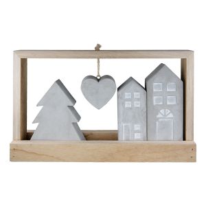 Ανάγλυφο Σταντ Ορθογώνιο 'Casa' Μοτίβο Σπιτιού Τσιμέντο/Ξύλο Εκρού/Γκρι 5x25.5x15cm