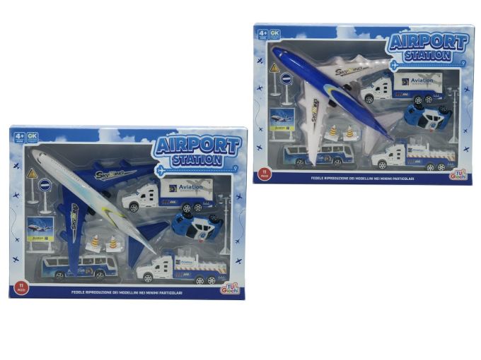 Παιδικό Σετ Αεροδρομίου Με Αεροπλάνο Και Οχήματα Μπλε/Λευκό Πλαστικό/Μέταλλο Σετ 11Τμχ Σε 2 Συνδυασμούς Για 4+ Ετών