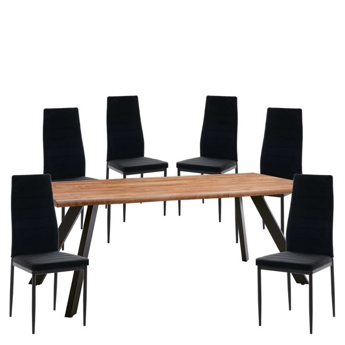 Σετ Τραπεζαρία (6+1) ArteLibre AOSA Μαύρο/Honey Maple/Γκρι Μέταλλο/MDF/Βελούδο 160x90x76cm 14990407