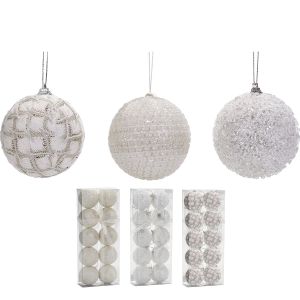 Χριστουγεννιάτικη Μπάλα Λευκό 60mm Σετ 10Τμχ Σε 3 Σχέδια