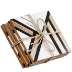 Σετ 4 Τεμαχίων Σουβέρ Τετράγωνο Ξύλο Μάνγκο Μαύρο/Καφέ/Εκρού 10x10cm