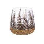 Ανεμοφωτιστικό Κωνικό 'Greenery' Σχέδιο Φύλλου Γυαλί Πράσινο 16x16.5cm